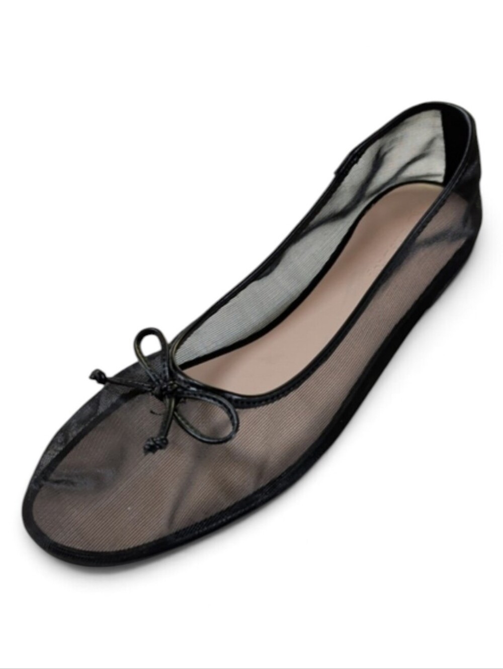 The Drop, Black Mesh Ballet Flats With Bow Accent. Sz 13